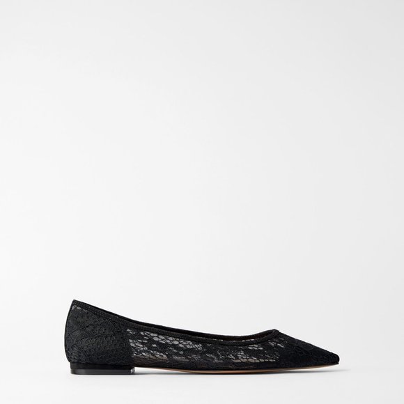 NWT Zara Size 5 Black Lace Pointy Ballerina Flats - Picture 5 of 5